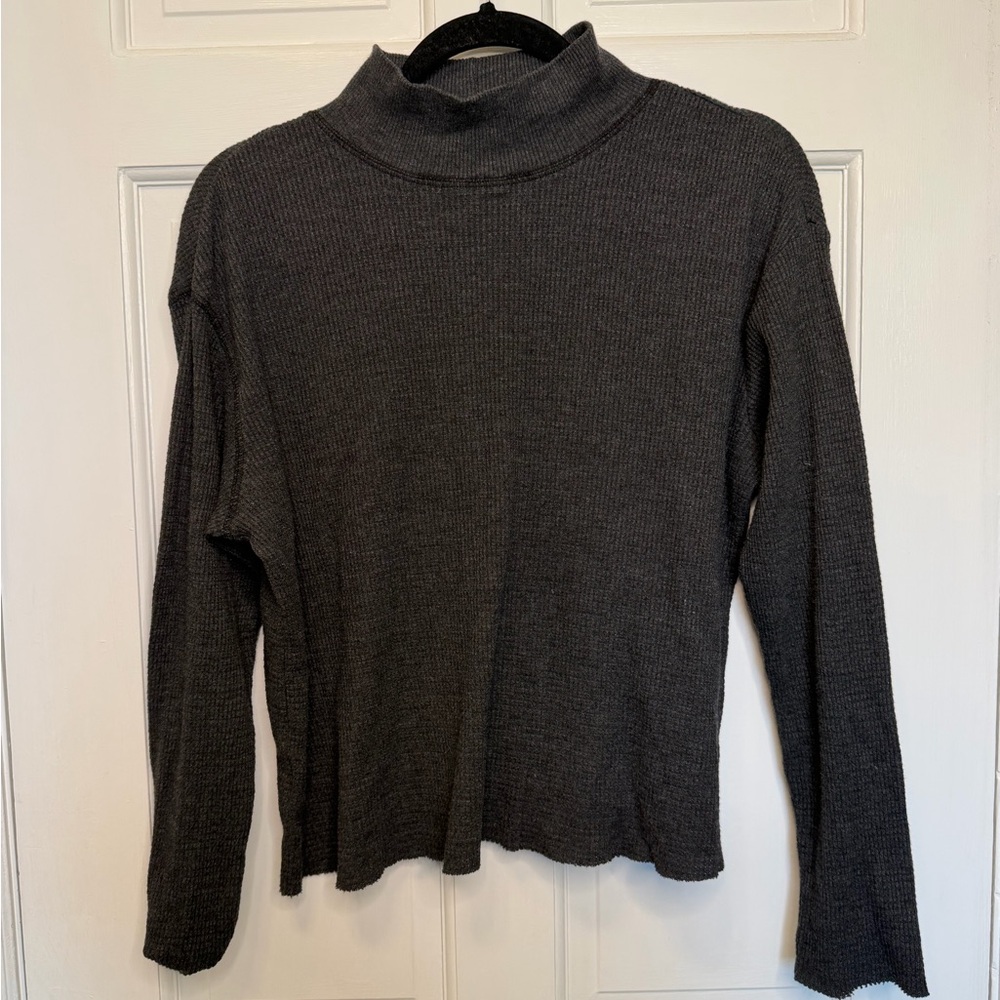 T.LA Anthropologie Charcoal Waffle Knit Mock Neck Long Sleeve‎ Top Size Medium